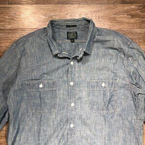 J. Crew Sporting Goods Denim Shirt Mens XL Slim Chambray Blue Pockets Workwear